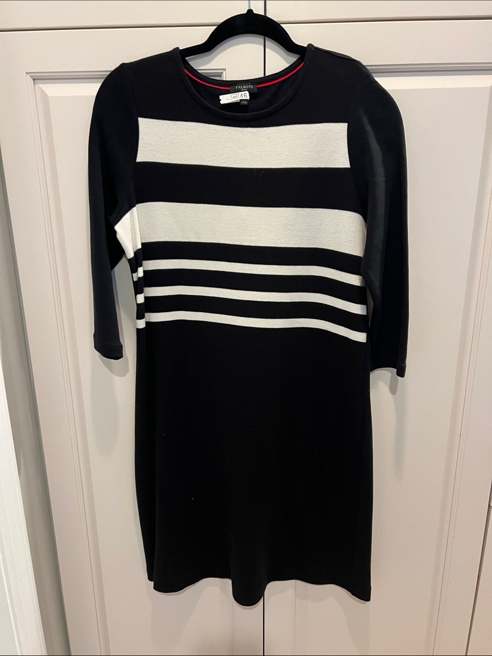 Talbots Black and White Striped Midi Dress. Cotton medium